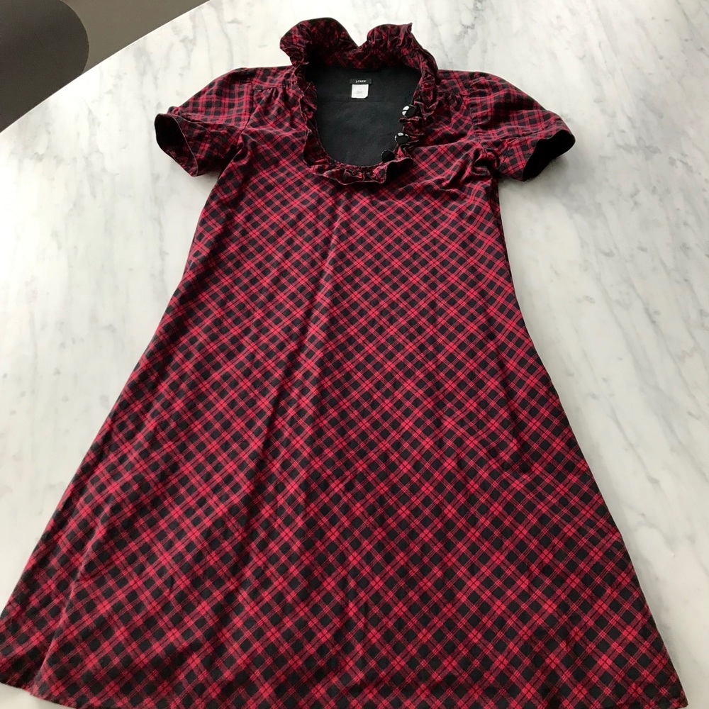 J.Crew plaid/tartan red/black dress, ruffle collar
